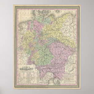 Vintagekarta av Tysklandet (1853) Poster
