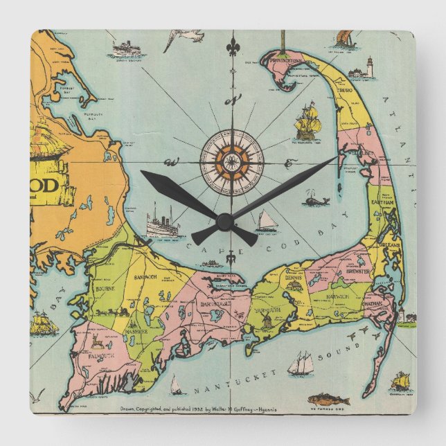 Vintagekarta av uddtorsk fyrkantig klocka (Framsida)