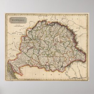 Vintagekarta av Ungern (1817) Poster