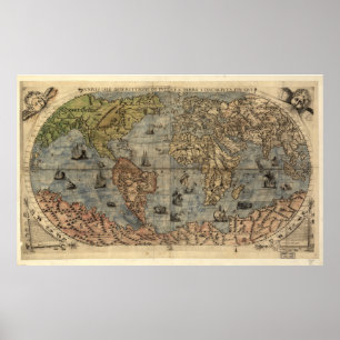 Vintagekarta av världen (1565) poster