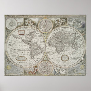 Vintagekarta av världen (1651) poster