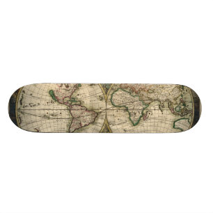 Vintagekarta av världen (1689) skateboard bräda 19,5 cm