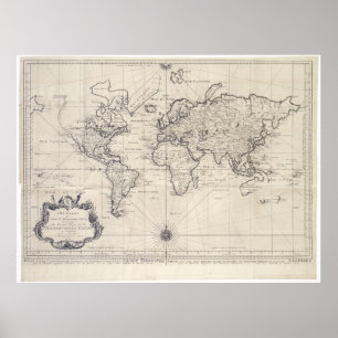 Vintagekarta av världen (1750) poster
