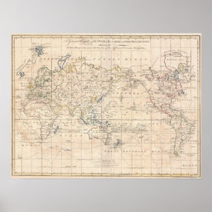 Vintagekarta av världen (1799) poster