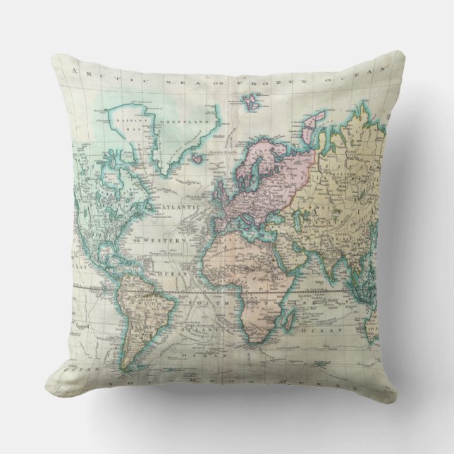 Vintagekarta av världen (1801) kudde (Framsida)