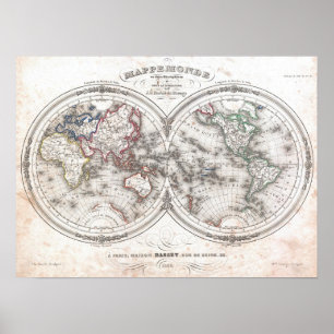 Vintagekarta av världen (1848) poster