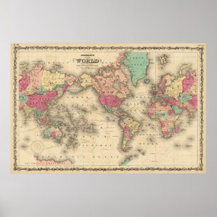 Vintagekarta av världen (1860) poster