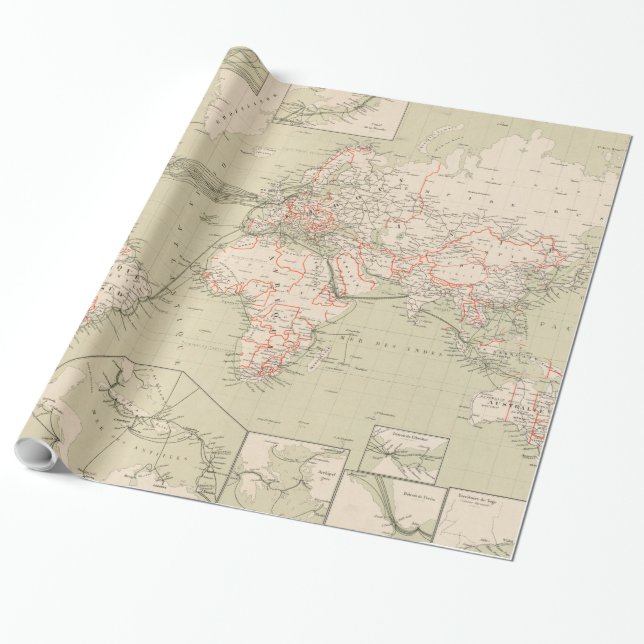 Vintagekarta av världen (1898) presentpapper (Utrullad)