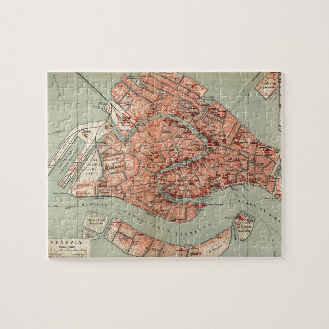 Vintagekarta av Venedig Italien (1920) Pussel (Horisontell)