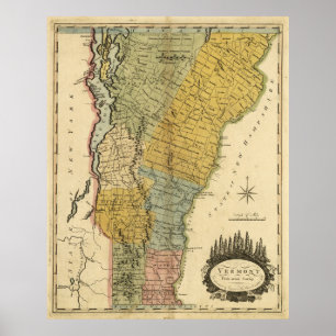 Vintagekarta av Vermont (1814) Poster