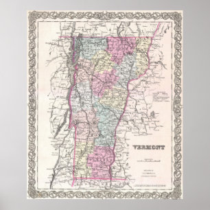 Vintagekarta av Vermont (1855) Poster