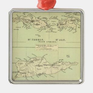 Vintagekarta av Virginen Islands (1853) Julgransprydnad Metall