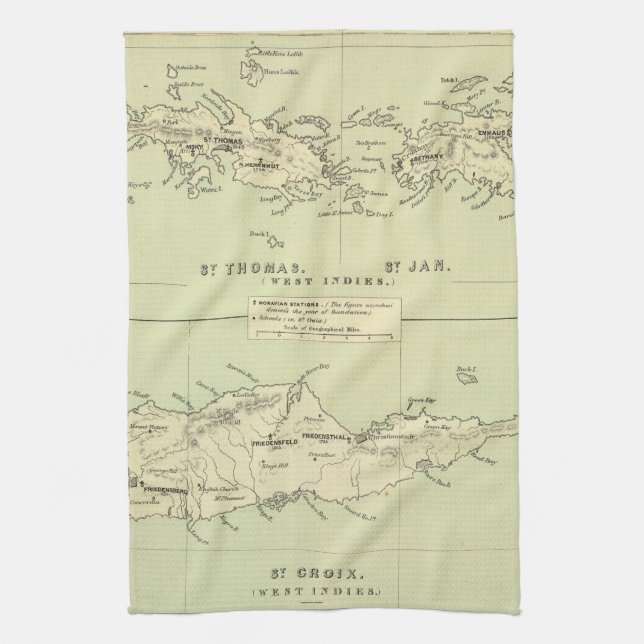 Vintagekarta av Virginen Islands (1853) Kökshandduk (Vertikal)