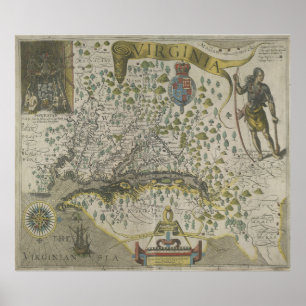 Vintagekarta av Virginia (1618) Poster