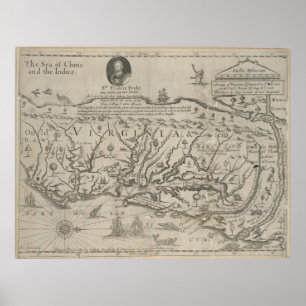Vintagekarta av Virginia (1651) Poster