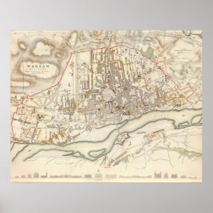 Vintagekarta av Warsaw Polen (1831) Poster