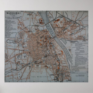 Vintagekarta av Warsaw Polen (1914) Poster