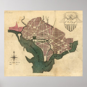 Vintagekarta av Washington D.C. (1793) Poster