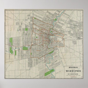 Vintagekarta av Winnipeg Kanada (1917) Poster