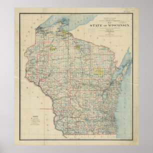 Vintagekarta av Wisconsin (1895) Poster
