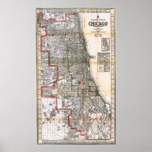 Vintagekarta Chicago Affisch 1920