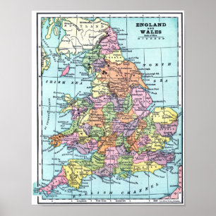 Vintagekarta - England & Wales Poster