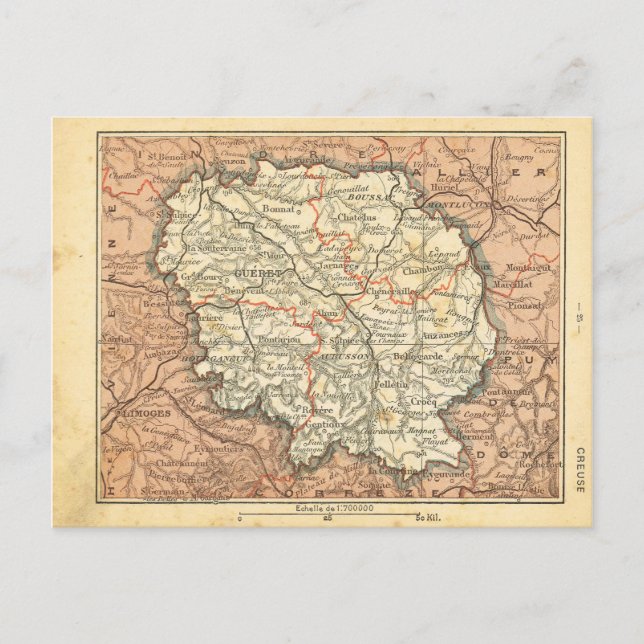 Vintagekarta Frankrike Creuse Vykort (Framsida)