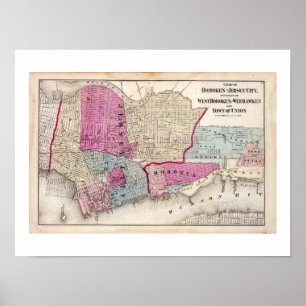 Vintagekarta Hoboken NJ för 1872 REPRO Poster