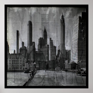 Vintagekarta och retrofoto av New York City Poster