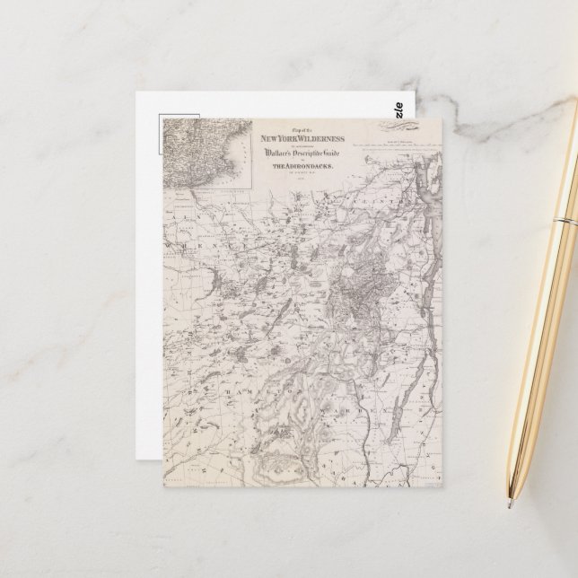Vintagekarta över Adirondacks New York Vykort (Fram/Back In Situ)