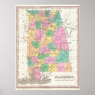 Vintagekarta över Alabama (1827) Poster
