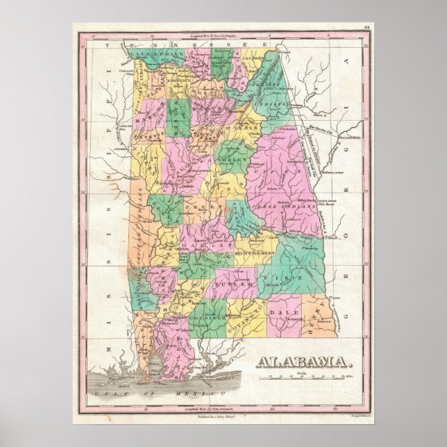 Vintagekarta över Alabama (1827) Poster (Framsidan)