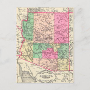 Vintagekarta över Arizona (1881) Vykort