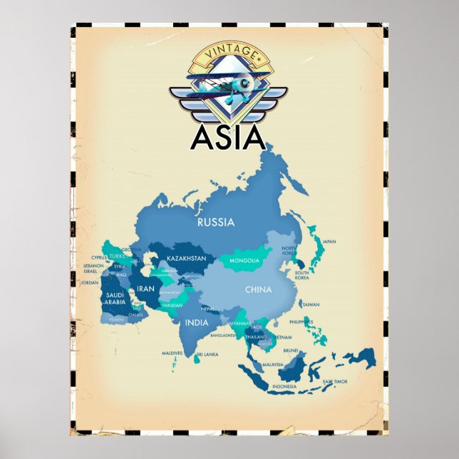 Vintagekarta över Asien Poster (Framsidan)