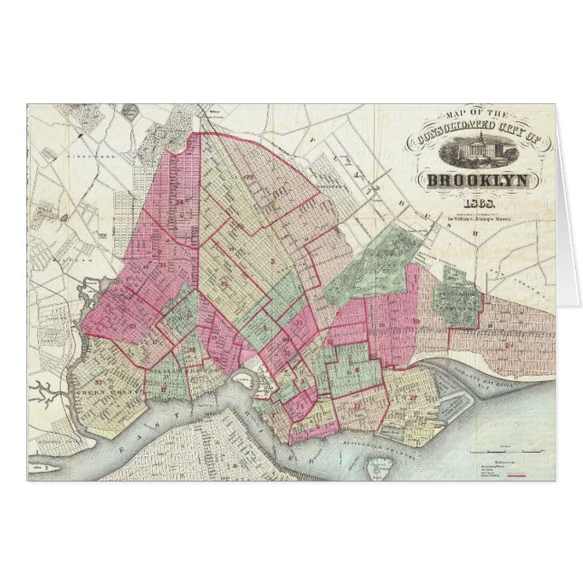 Vintagekarta över Brooklyn (1868) Hälsningskort (Framsidan Horizontal)