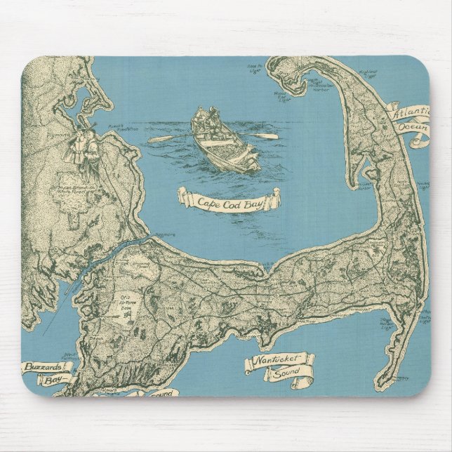 Vintagekarta över Cape Cod (1945) Musmatta (Framsidan)