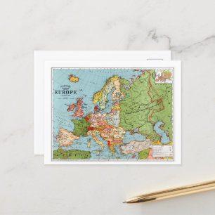 Vintagekarta över Europa Vykort