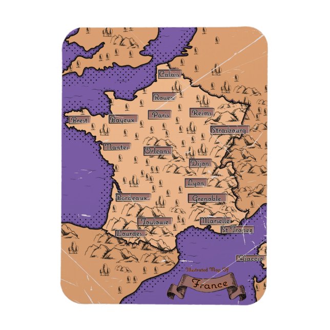 Vintagekarta över Frankrike Magnet (Vertikal)