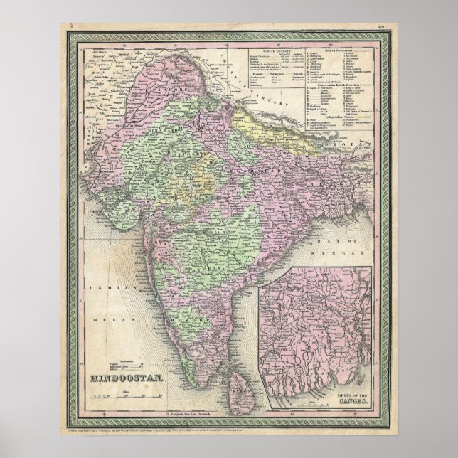 Vintagekarta över Indien, 1853 Poster (Framsidan)