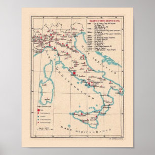 Vintagekarta över Italien 8 X 10 tryck
