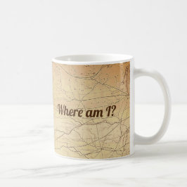 Vintagekarta över järnvägslinjer med rolig text kaffemugg