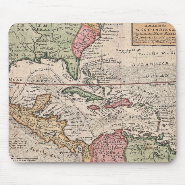 Vintagekarta över Karibien (1732) Musmatta (Framsidan)