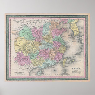 Vintagekarta över Kina, 1853 Poster