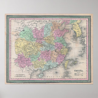 Vintagekarta över Kina, 1853 Poster