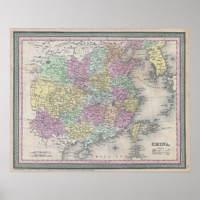 Vintagekarta över Kina, 1853 Poster (Framsidan)