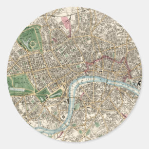 Vintagekarta över London England (1853) Runt Klistermärke