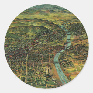 Vintagekarta över Los Angeles, Kalifornien och flo Runt Klistermärke