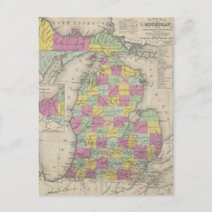 Vintagekarta över Michigan (1853) Vykort
