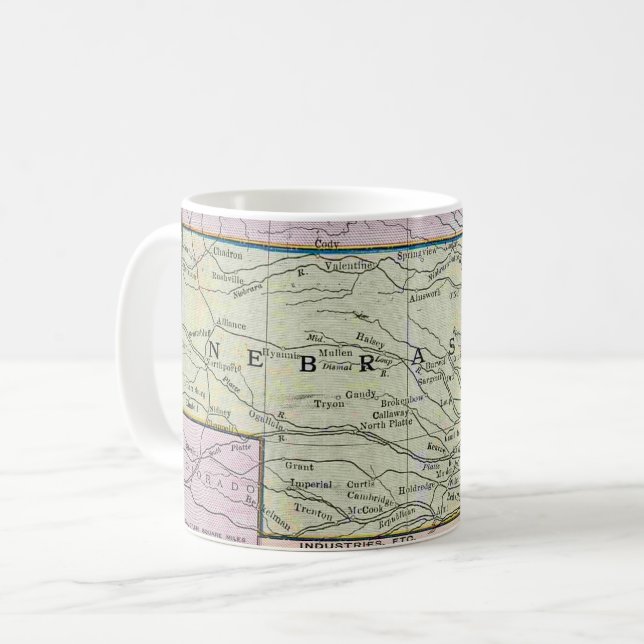 Vintagekarta över Nebraska Kaffemugg (Framsida vänster)