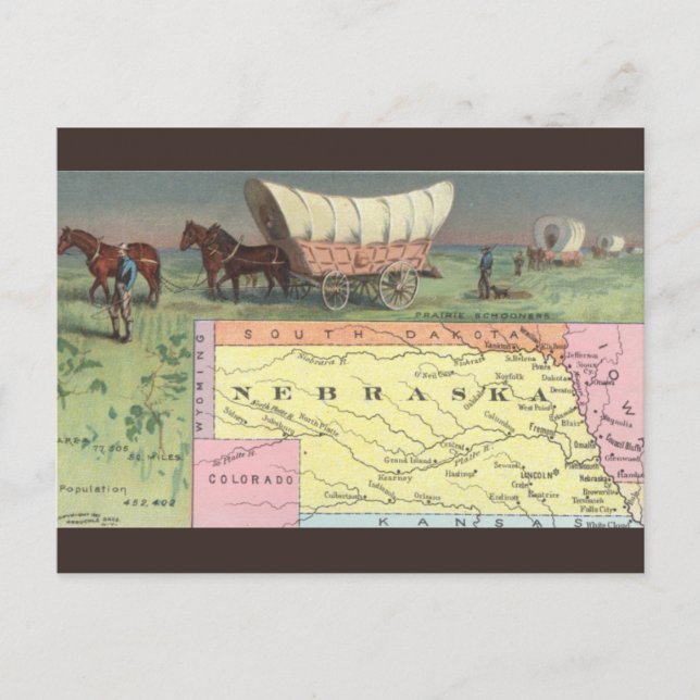 Vintagekarta över Nebraska Vykort (Framsida)